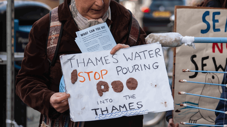 Reset finance: a new financial agenda for the EU demonstrator against Thames Water pumping sewage into Thames