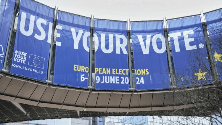 'Use your vote' banner in Brussels promoting 2024 European elections