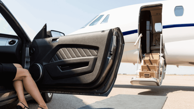 When less is more: reducing Europe’s material footprint Woman getting out of luxury car into private jet