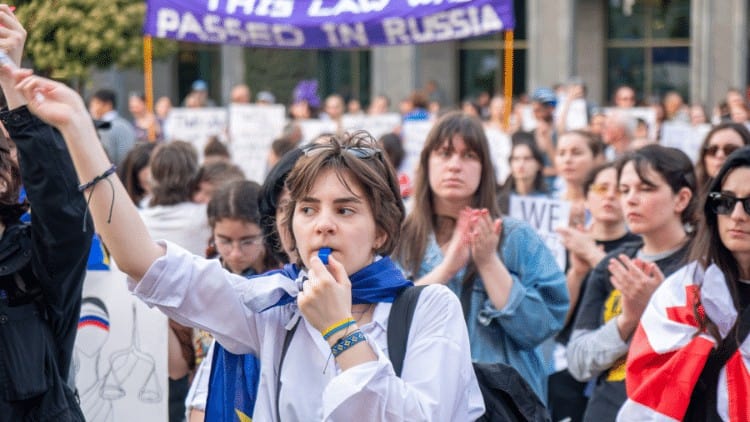 Georgia sliding towards autocracy women protesting in Tbilisi against the legislation