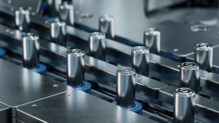 lithium-ion battery cells on production line