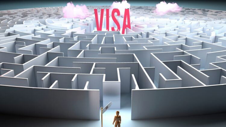 The European visa system—a barrier to ideas exchange Stylised person at entrance to maze with the word VISA large and bright at its centre