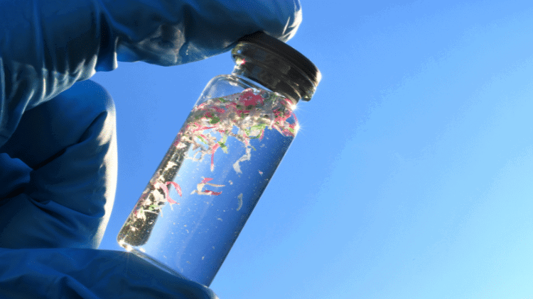 Saving the planet from plastics microplastics in water sample held by scientist