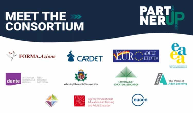 PartnerUp: Transforming Adult Education Through Lifelong Learning and Collaboration in Europe Banner logos of Consortium 01
